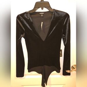 NWT Express Black Velour Bodysuit Small